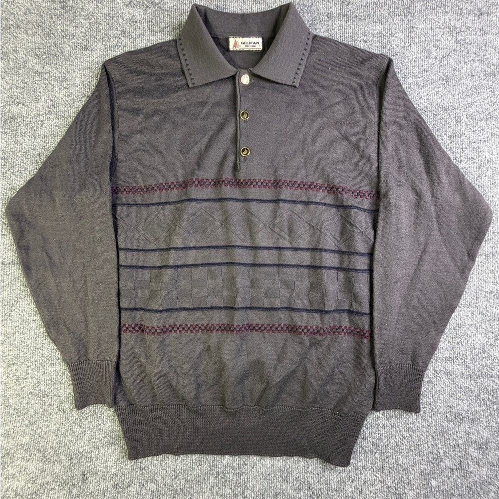 Gelifan Men’s Tribal Aztec‎ Pattern 1/4 Knit Sweater Gray Size 5